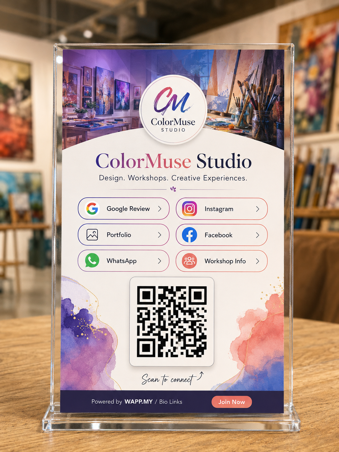 Art studio QR table card