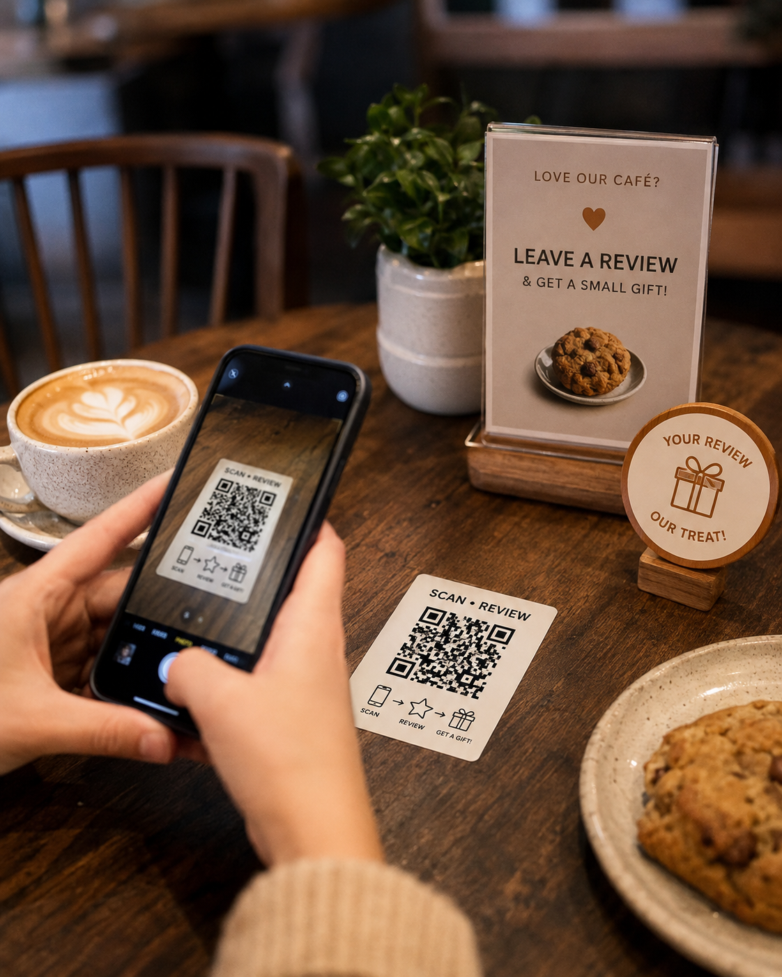 QR table cards AI review generator