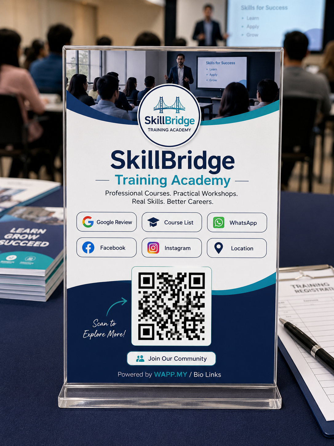 Training academy QR table card
