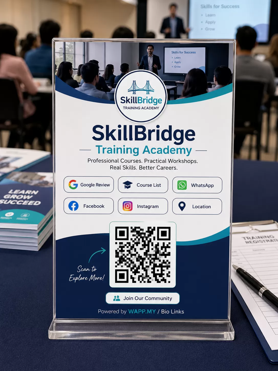 Training academy QR table card