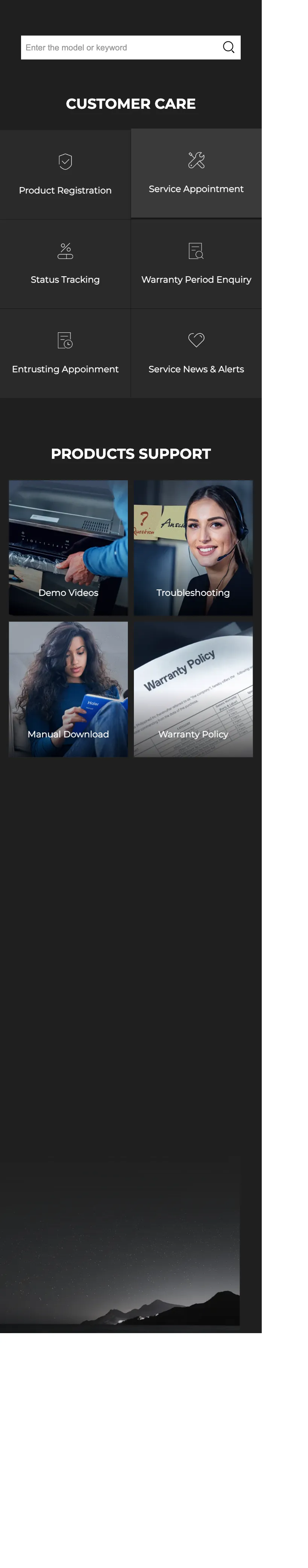Haier Malaysia service page showing WhatsApp support option
