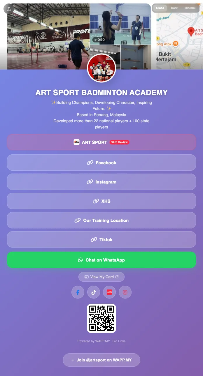 ART SPORT Bio Links page with XHS Review badge